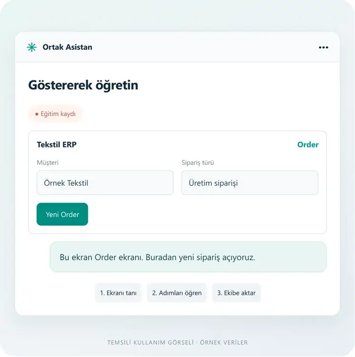 Gösterin, asistan öğrensin – temsili kullanım ekranı
