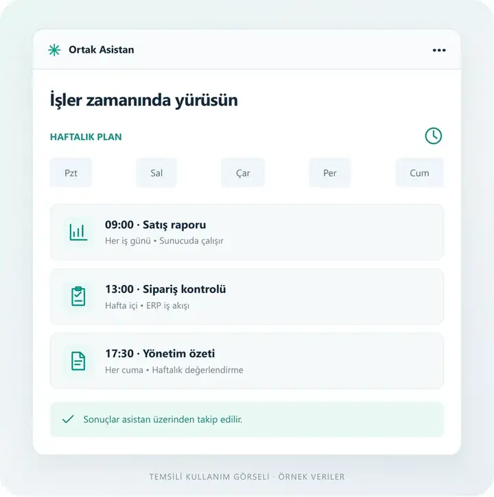 İşler siz hatırlatmadan yürür – temsili kullanım ekranı