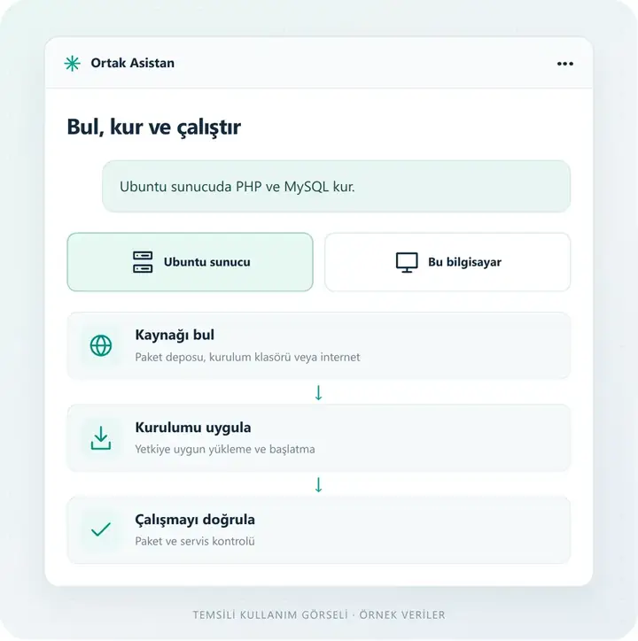 Gereken yazılımı bulur ve kurar – temsili kullanım ekranı